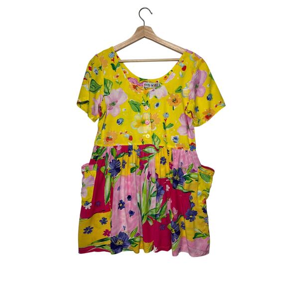 Jams World Floral Colorful Short Sleeve Mini Dress / Tunic Top Size M Arsty - Picture 1 of 9
